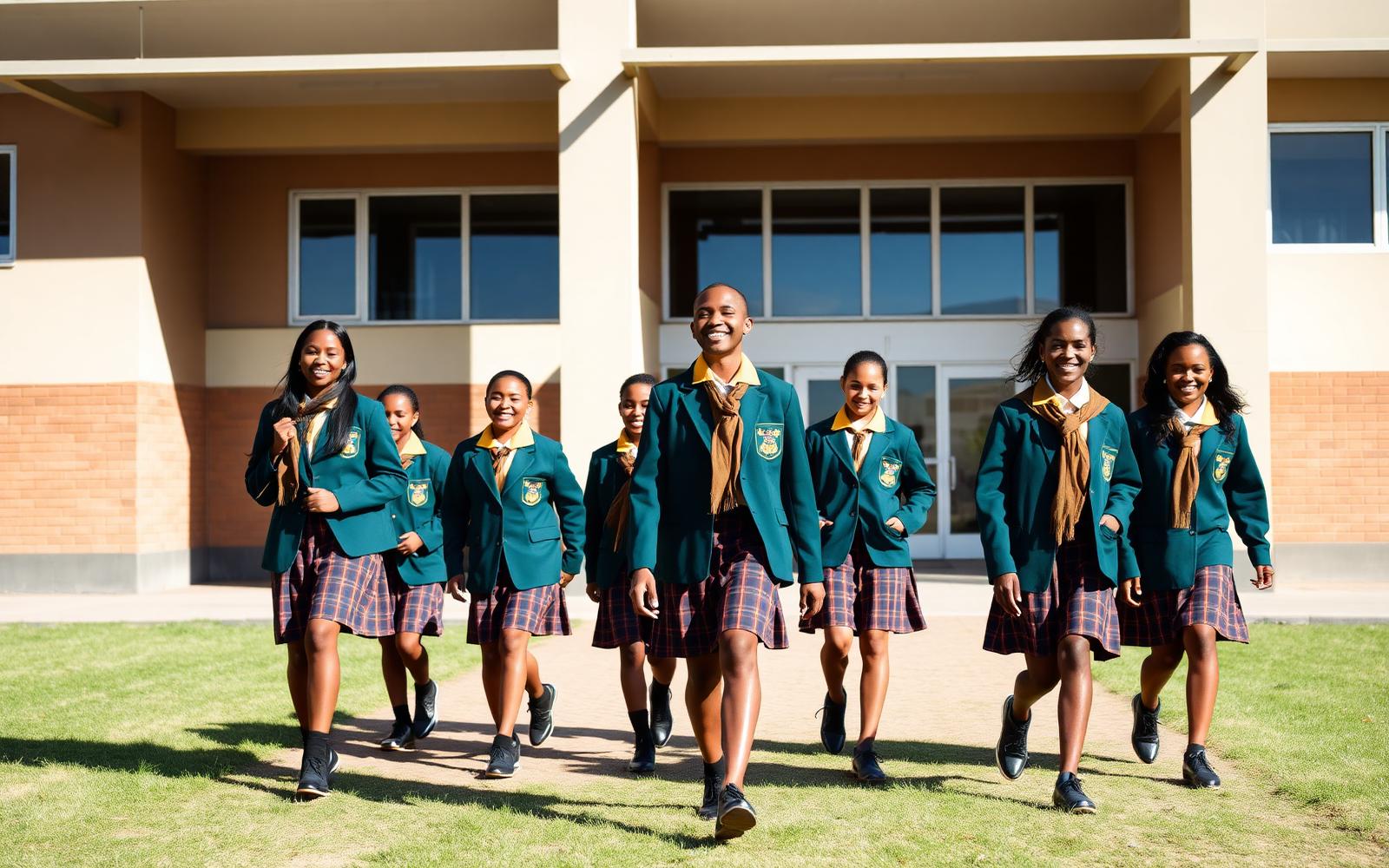 Dlangezwa High School learners walking on the school grounds